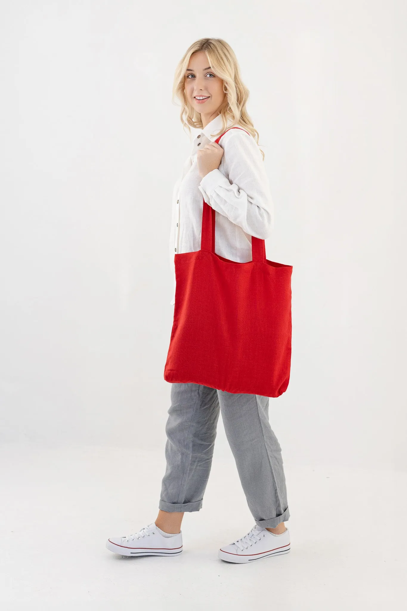 Linen Tote Bag In Red