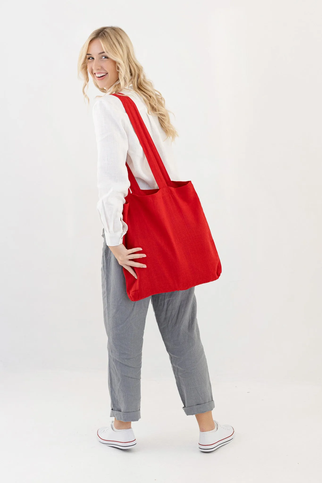 Linen Tote Bag In Red