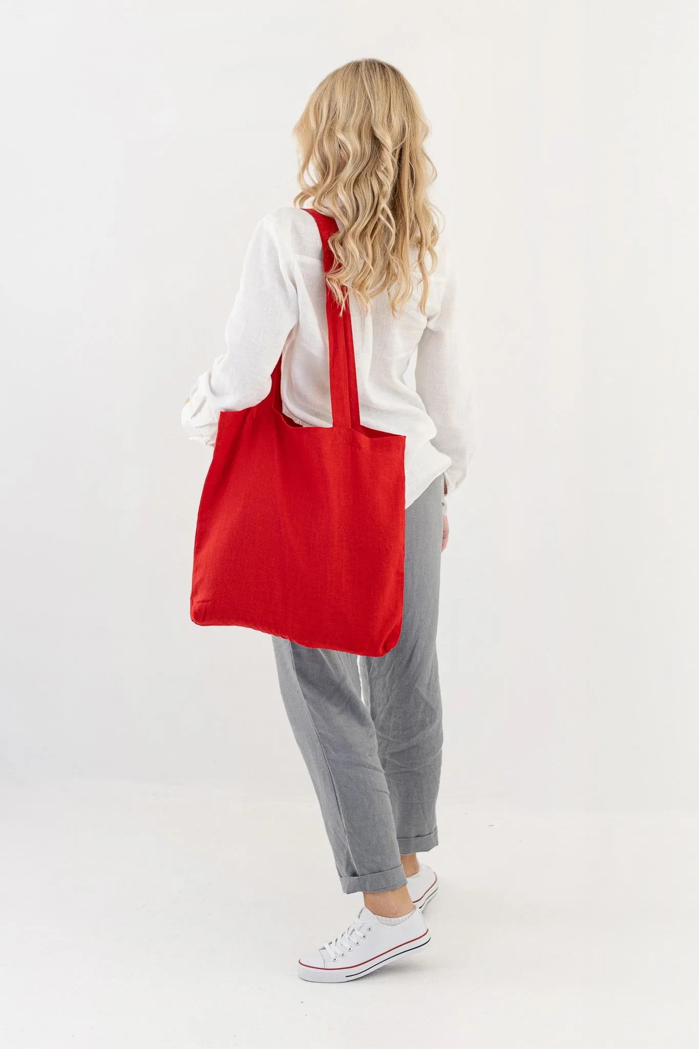 Linen Tote Bag In Red