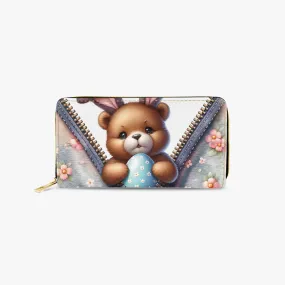 Long Type Zipper Purse, Easter Bear with Bunny Ears, awd-1305