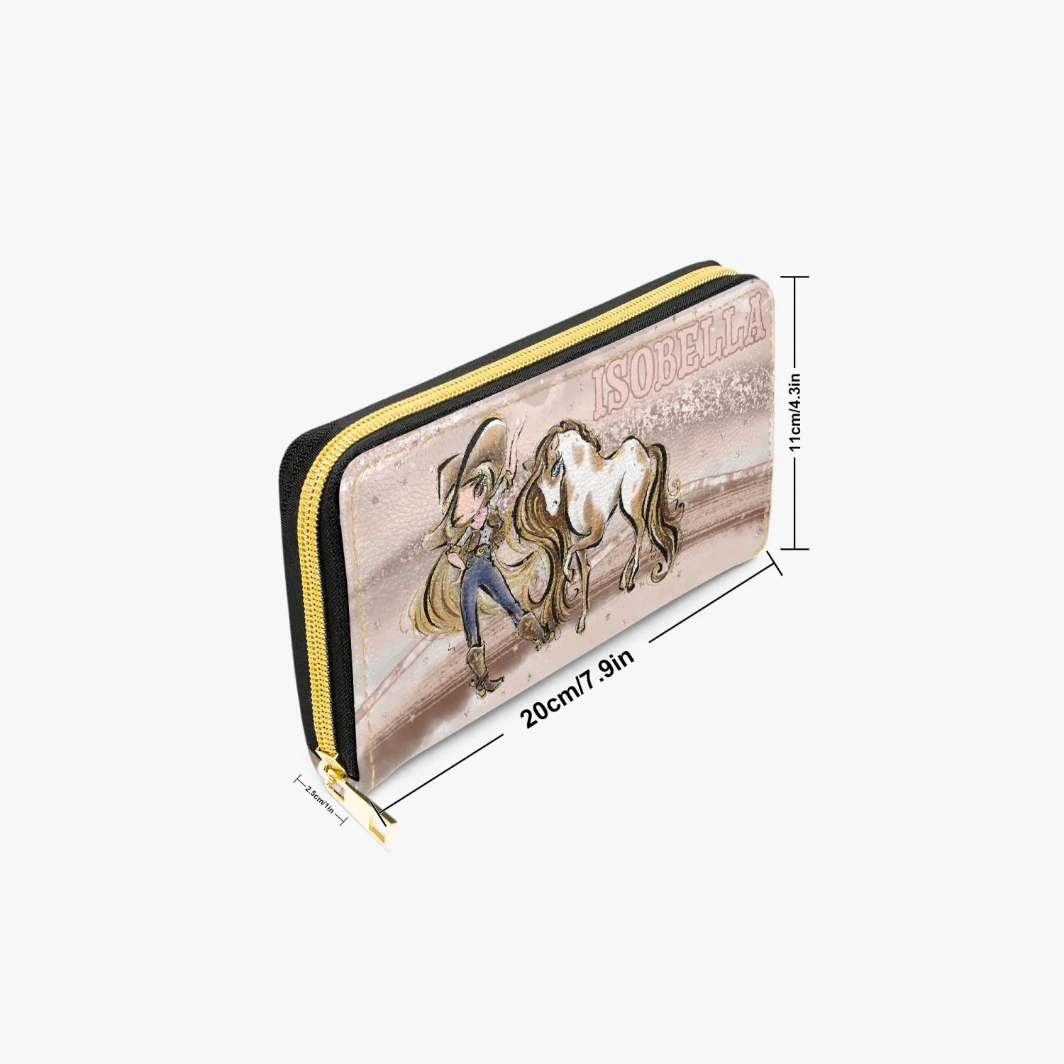 Long Type Zipper Purse, Howdy, Cowgirl & Horse, Blonde Hair Brown Eyes, Personalised