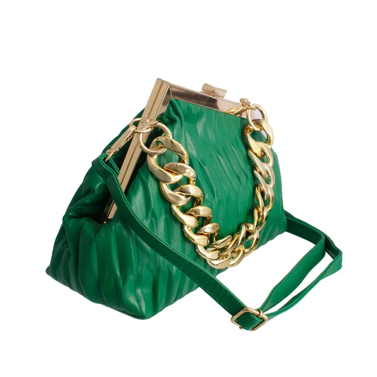 Luxury Green Ribbed Angled Frame Clutch Bag - Buy Now!