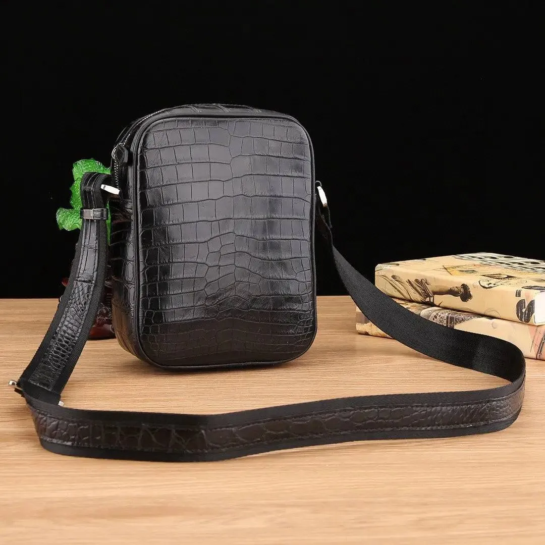 Men's Genuine Crocodile Leather Small Cross body Messenger Bag Black