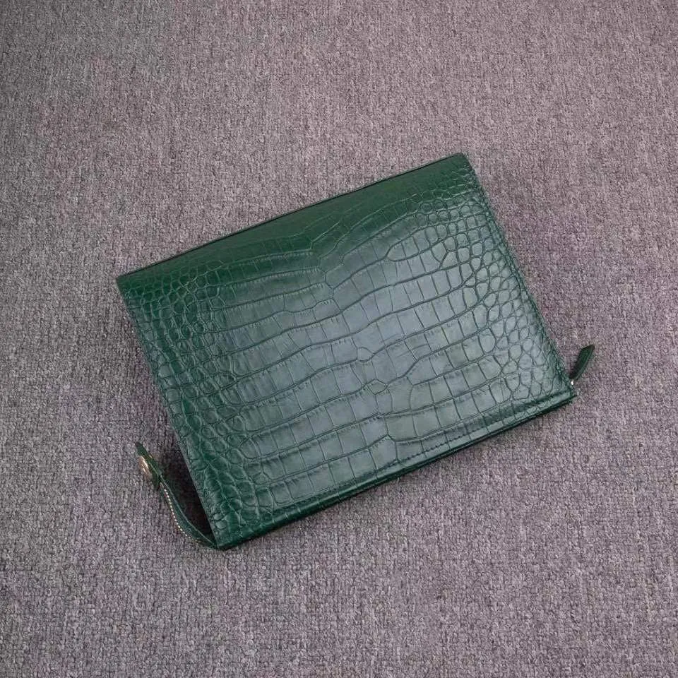 Mens Genuine Crocodile Leather Zipper Wallet Clutch Bag Green