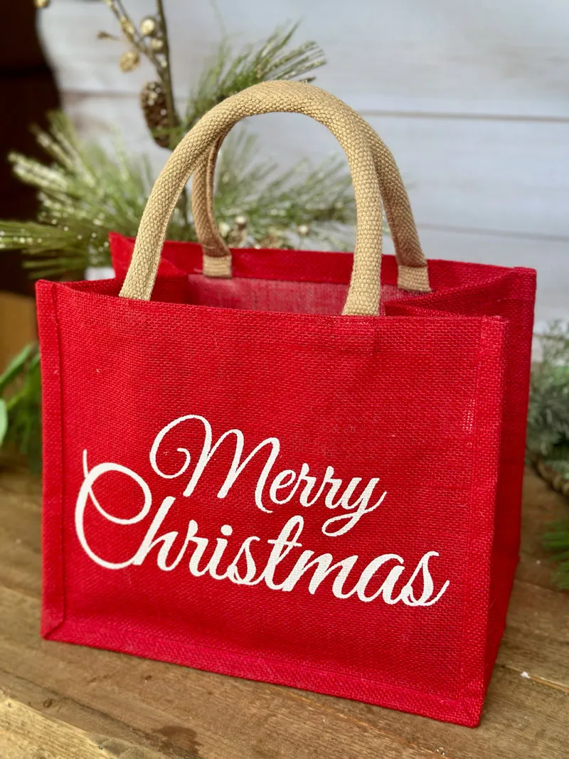 Merry Christmas Script Gift Tote - Red