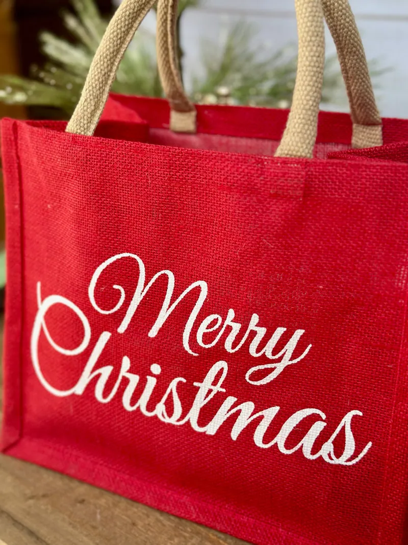 Merry Christmas Script Gift Tote - Red