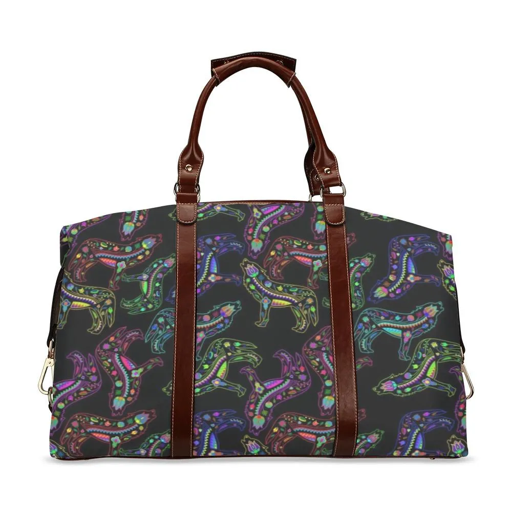 Neon Floral Wolves Classic Travel Bag