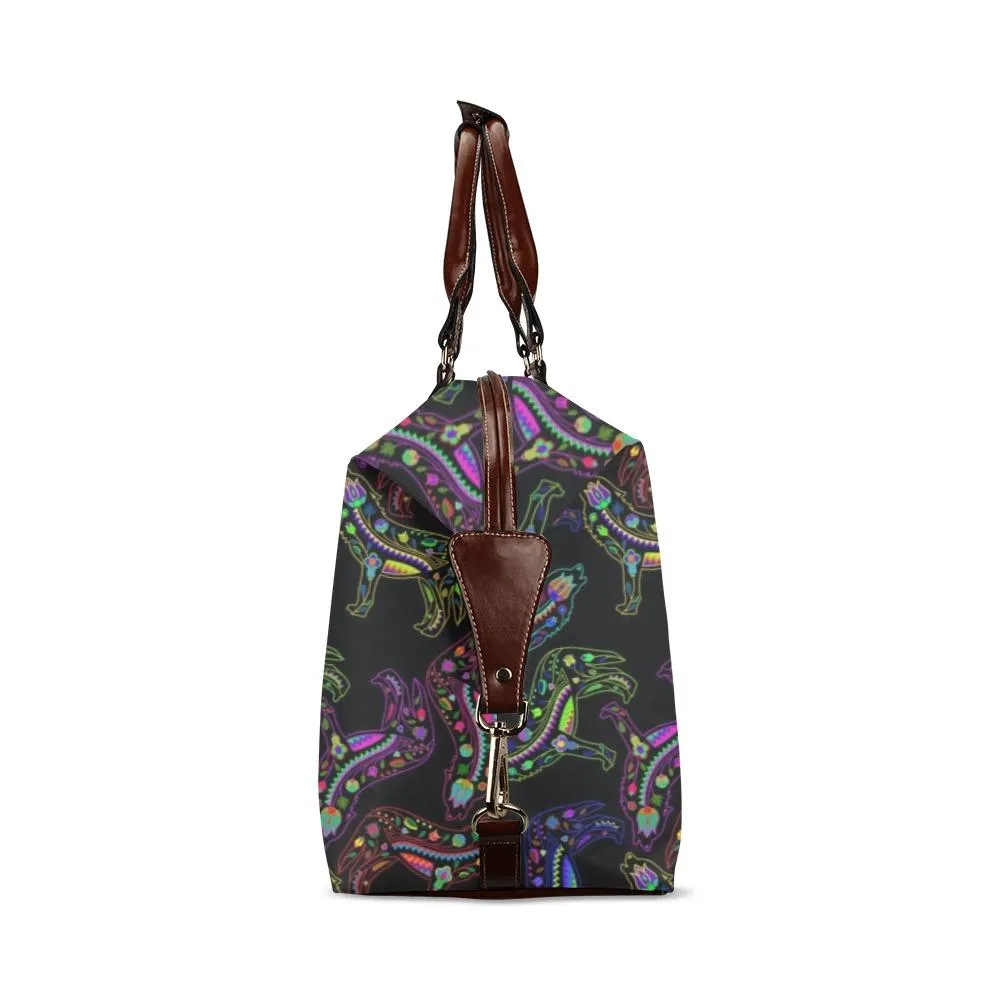 Neon Floral Wolves Classic Travel Bag