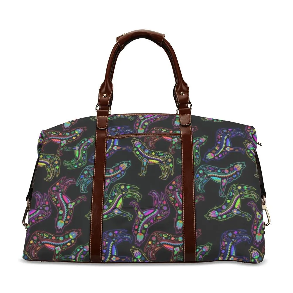 Neon Floral Wolves Classic Travel Bag