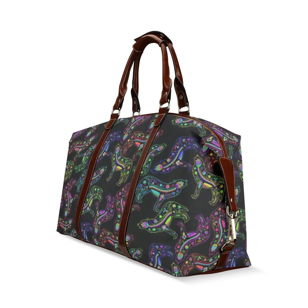 Neon Floral Wolves Classic Travel Bag