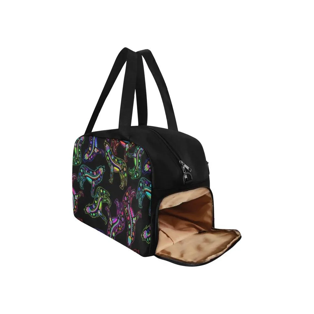 Neon Floral Wolves Weekend Travel Bag