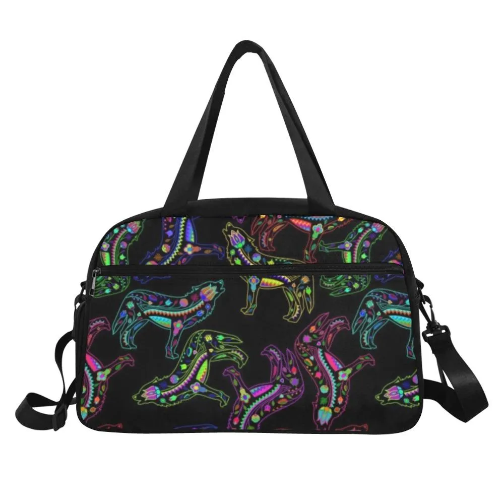 Neon Floral Wolves Weekend Travel Bag