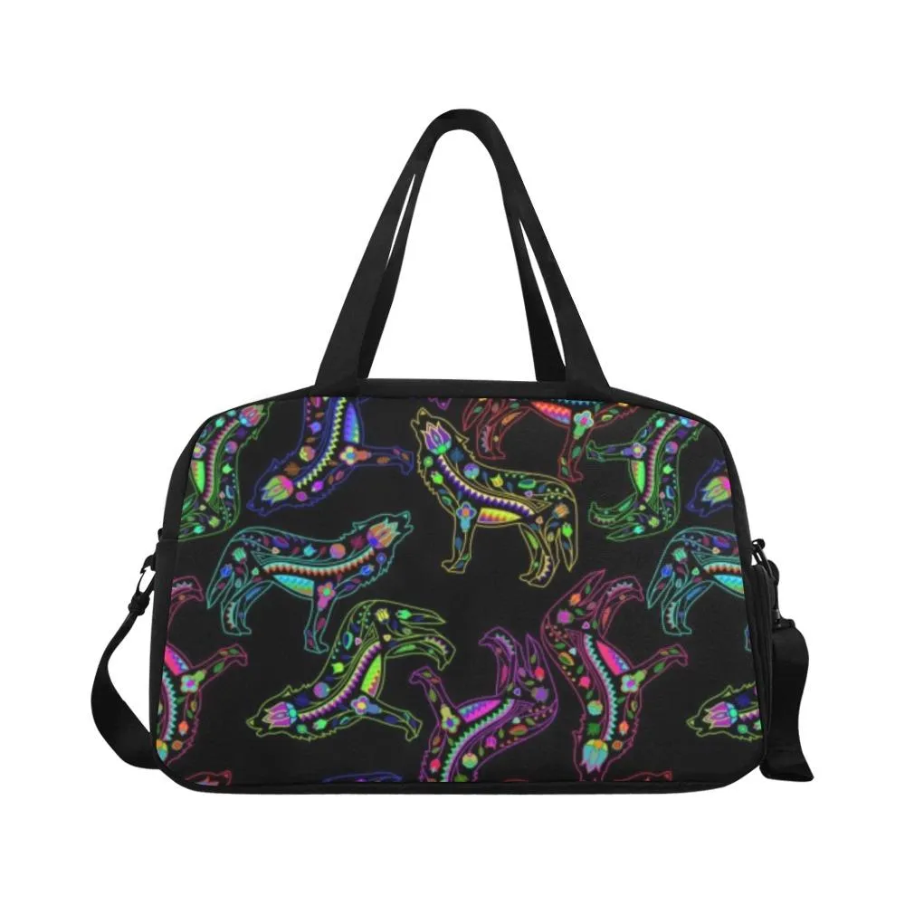 Neon Floral Wolves Weekend Travel Bag