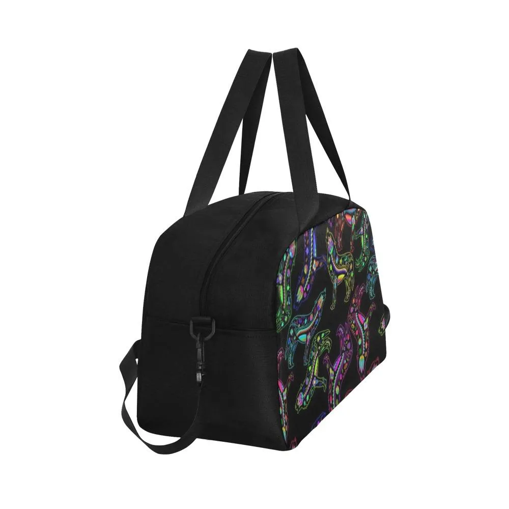 Neon Floral Wolves Weekend Travel Bag