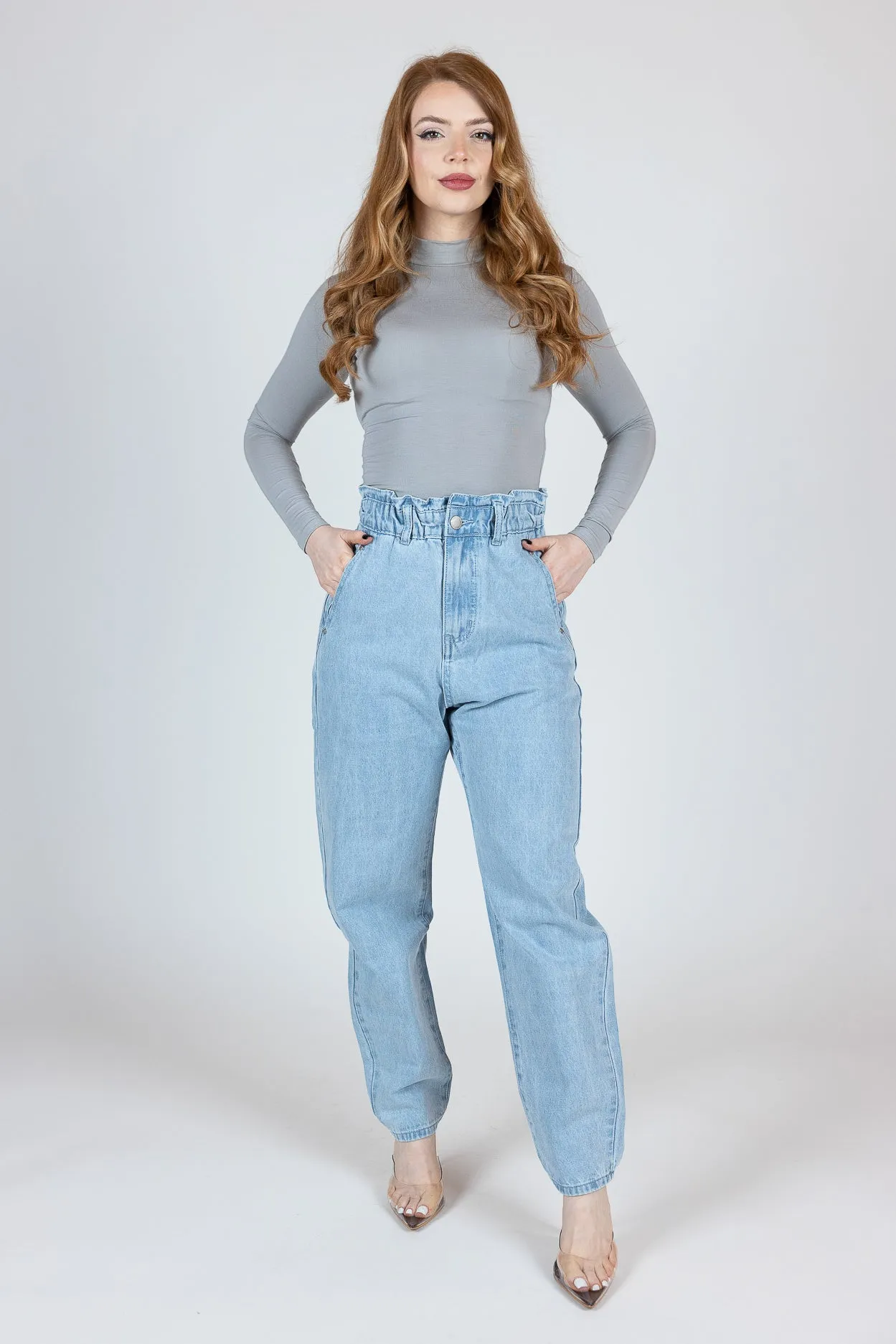 Paper Bag Elastic Waist Jeans