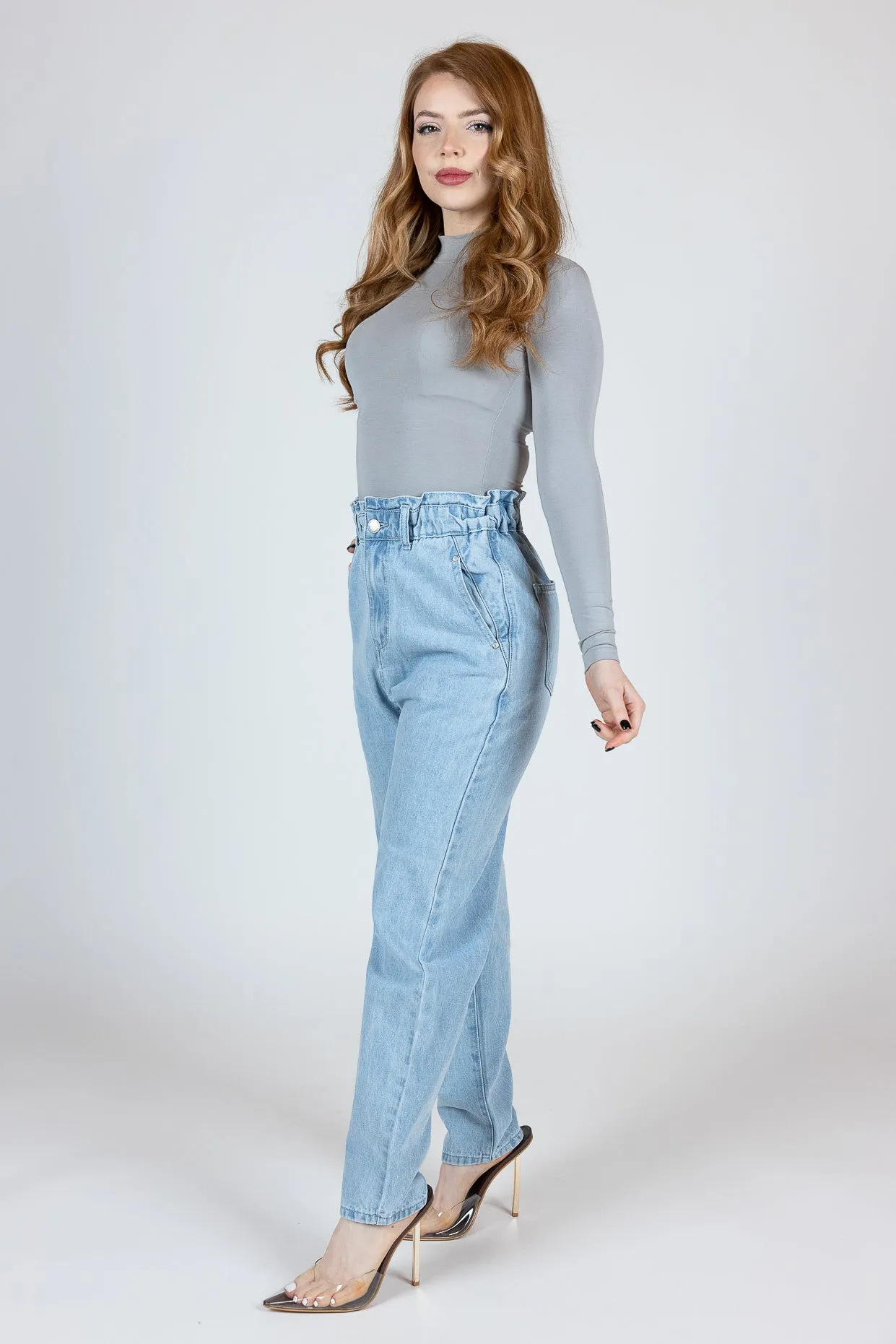 Paper Bag Elastic Waist Jeans