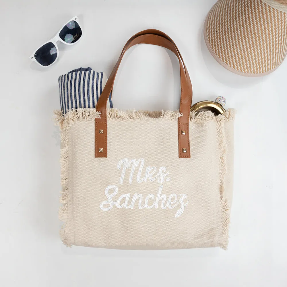 Personalized Bride Fringe Tote Bag