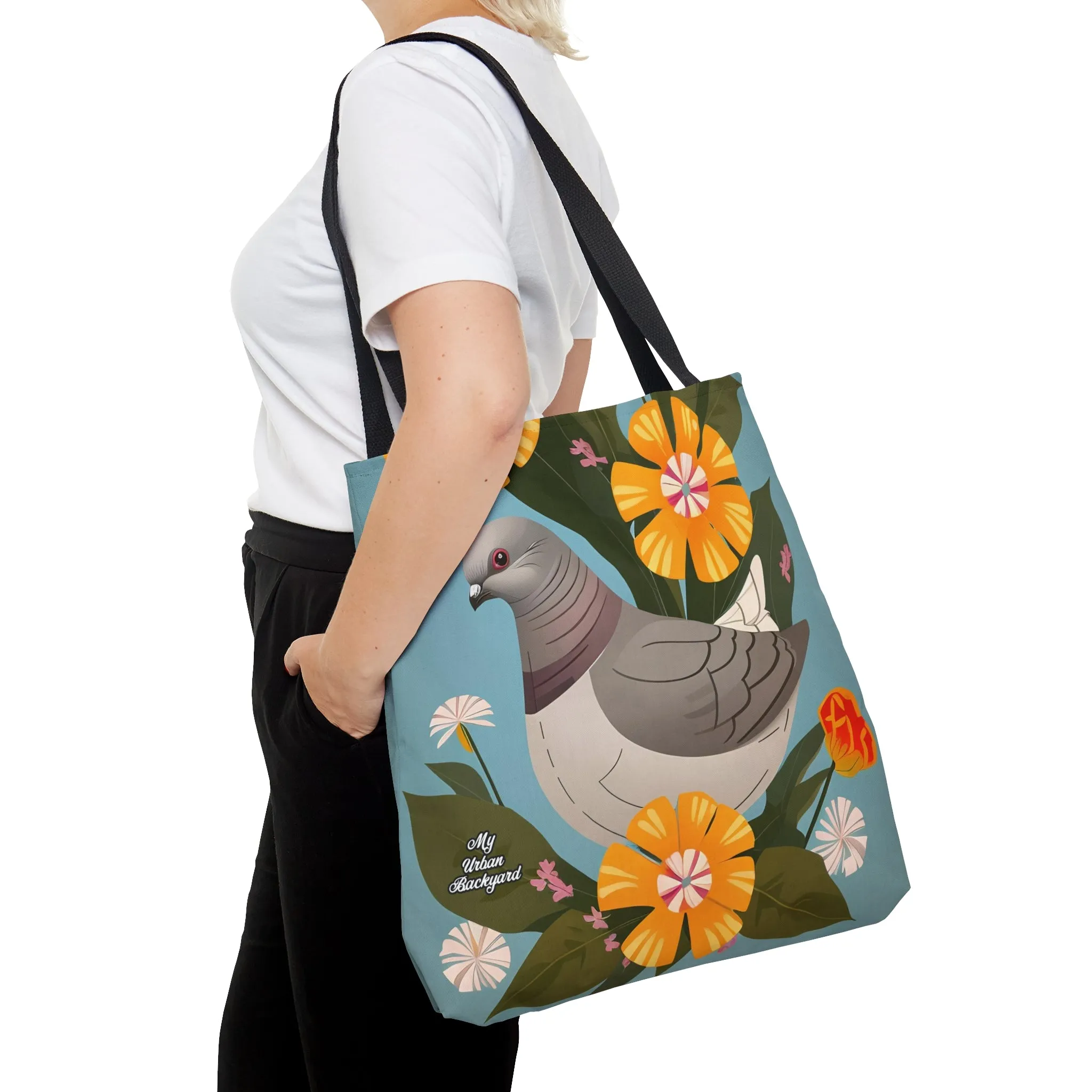 Pigeon and Yellow Flowers, Tote Bag for Everyday Use - Durable and Functional