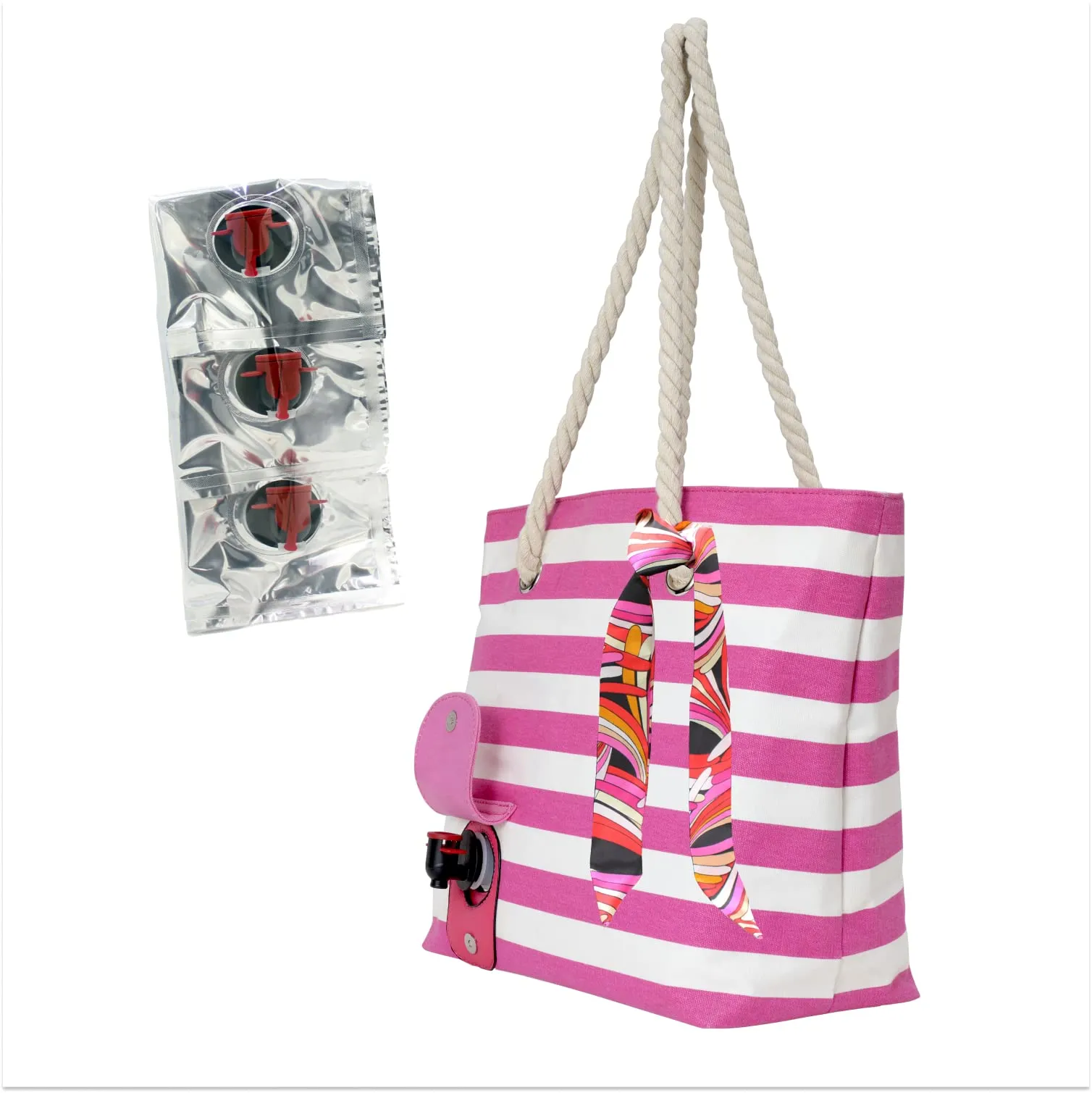 PortoVino Beach Wine Purse/Tote with Hidden, Leakproof & Insulated Compartment, Holds 2