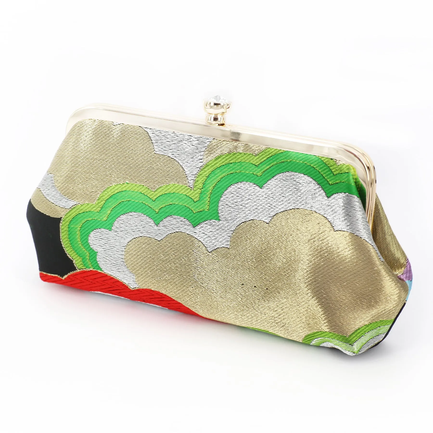 Rainbow Clouds Kimono Obi Silk Clutch | Upcycled from vintage Japanese Obi