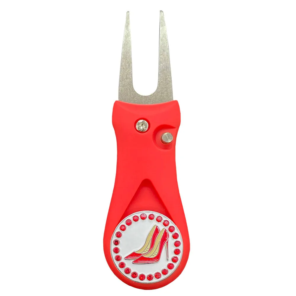 Red High Heels Golf Ball Marker With Colored Divot Repair Tool