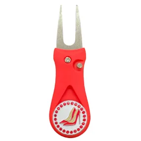 Red High Heels Golf Ball Marker With Colored Divot Repair Tool