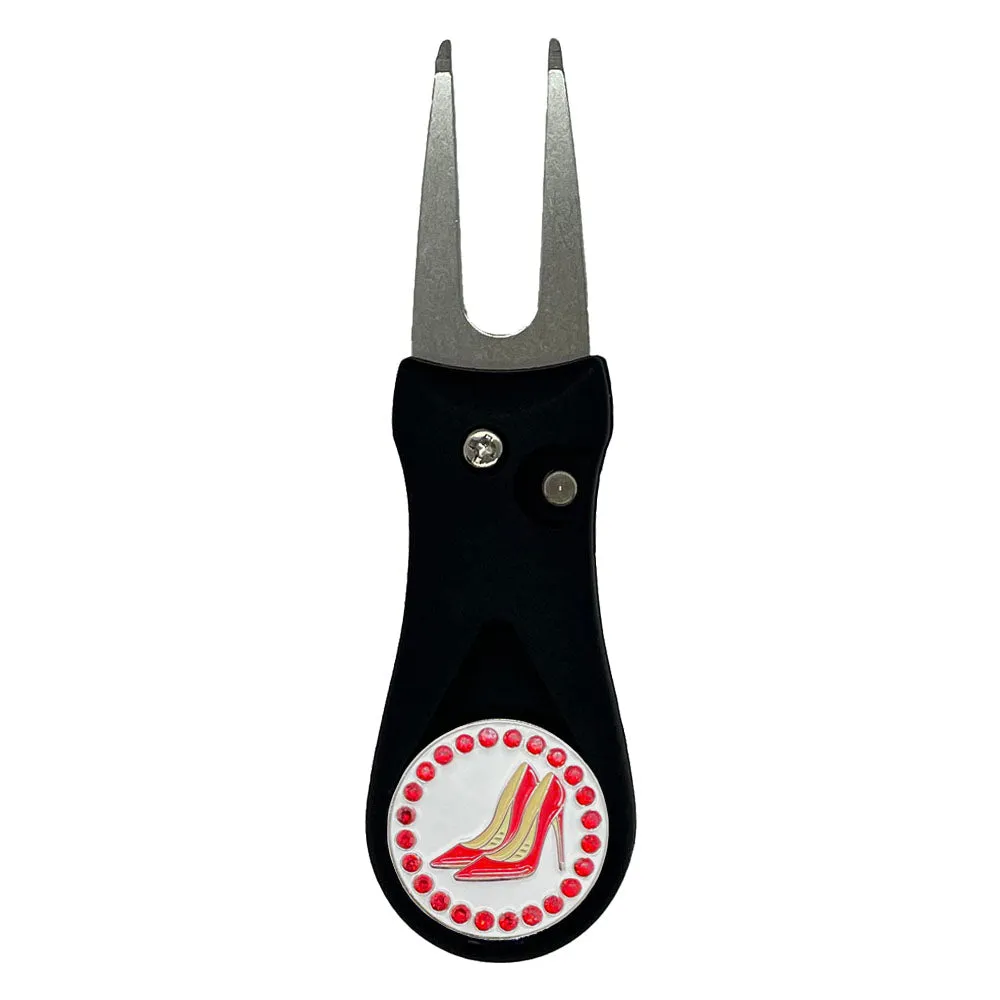 Red High Heels Golf Ball Marker With Colored Divot Repair Tool