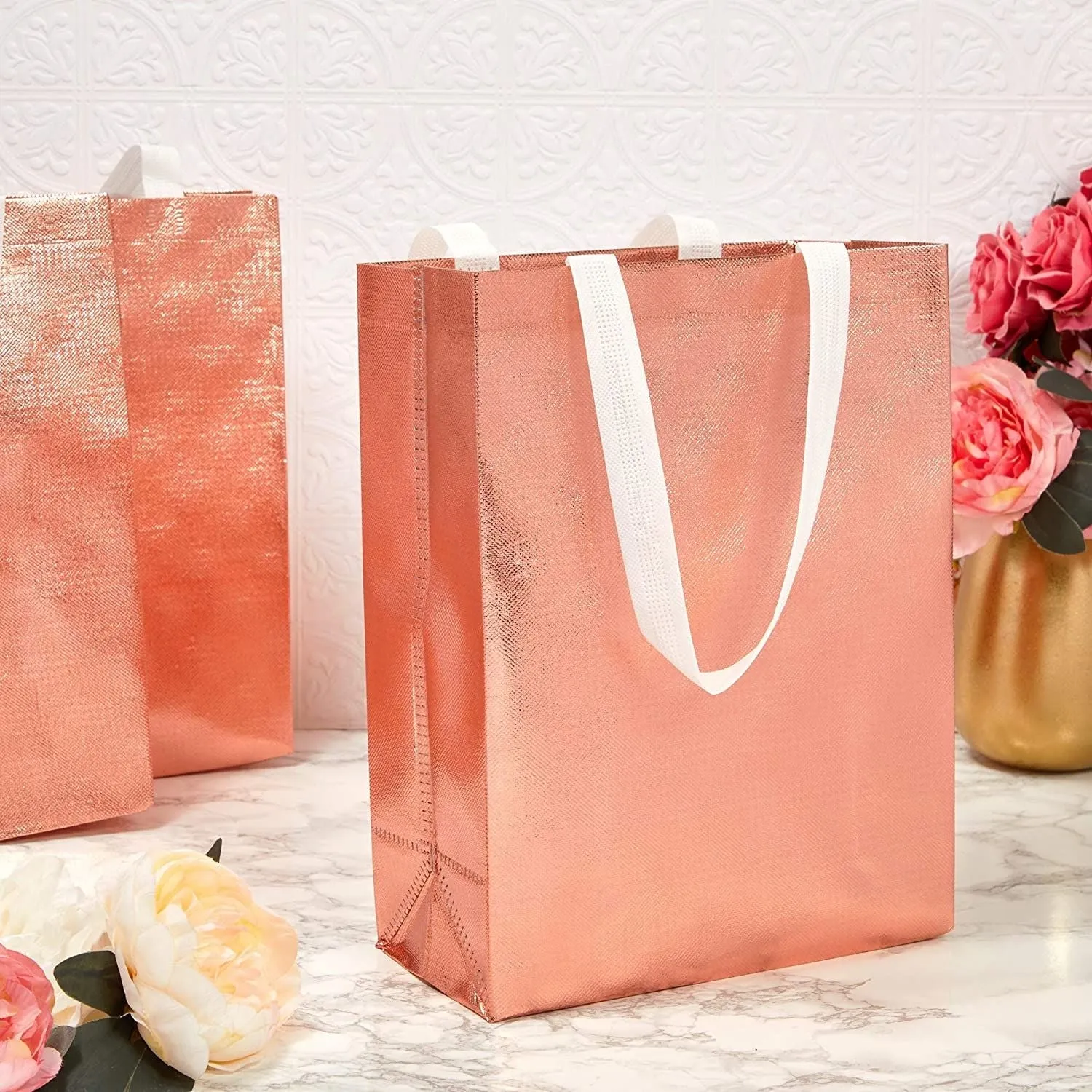 Reusable Grocery Tote Bag for Shopping (Large, Rose Gold, 20 Pack)