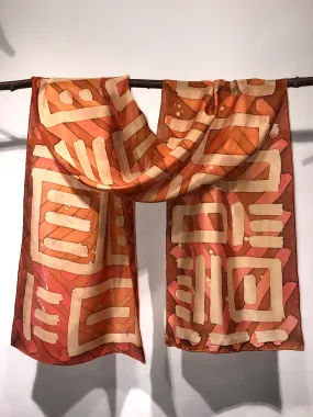 “Rusty Glyphs” - Hand-dyed Silk Scarf - $125