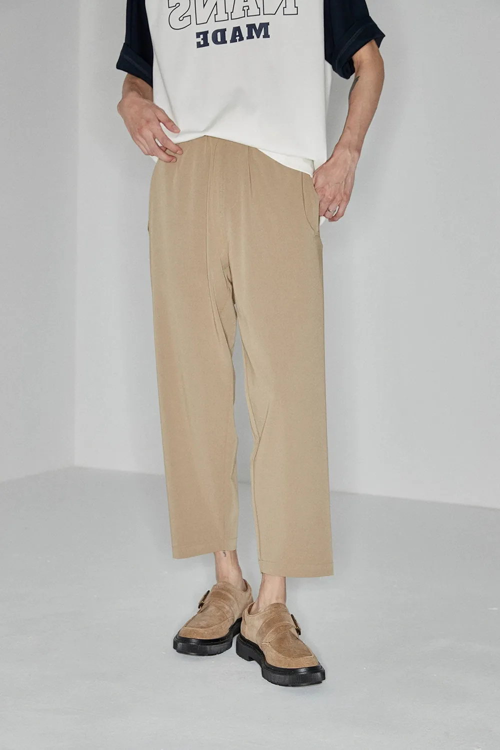 Side Seam-Free Elastic Waist Cropped Pants