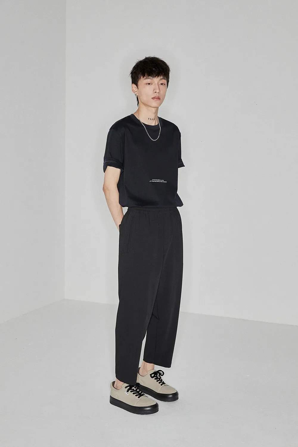 Side Seam-Free Elastic Waist Cropped Pants