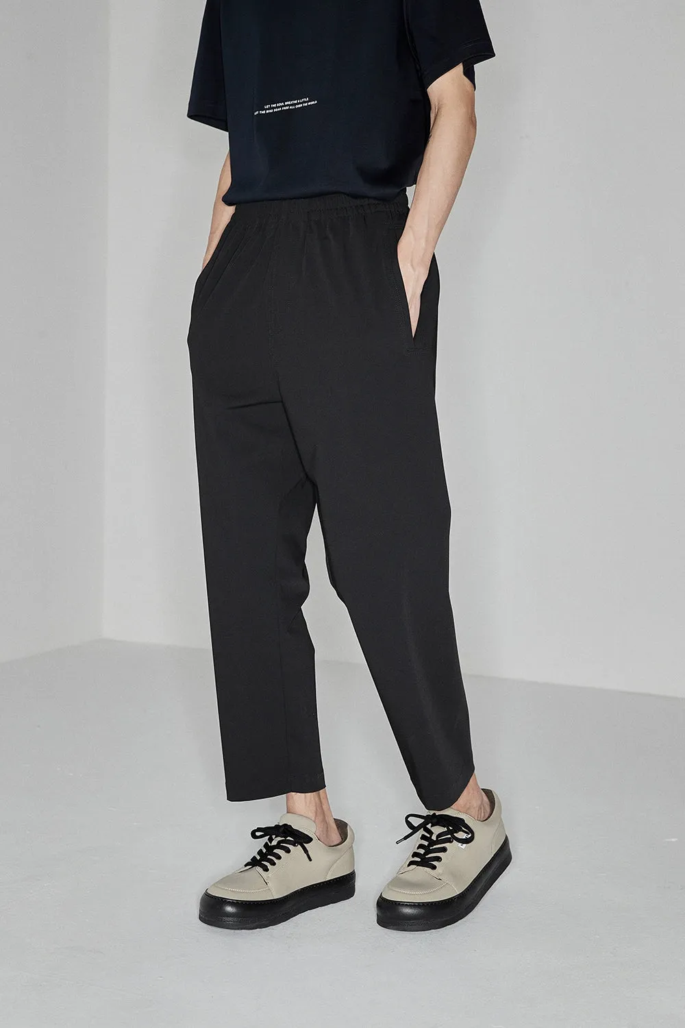 Side Seam-Free Elastic Waist Cropped Pants