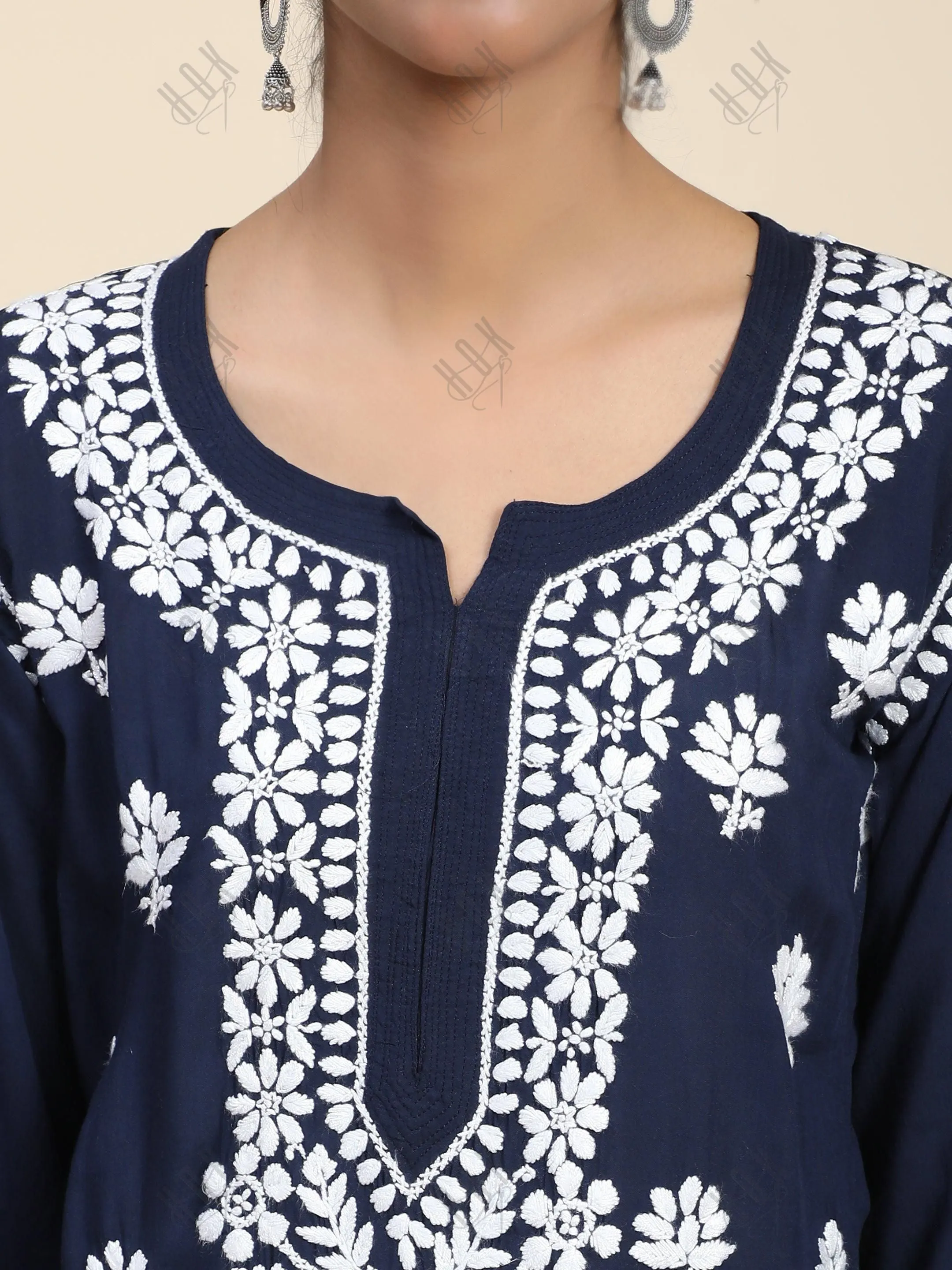 Simran in Premium Hand Embroidery Chikankari Kurta Modal Cotton- Blue