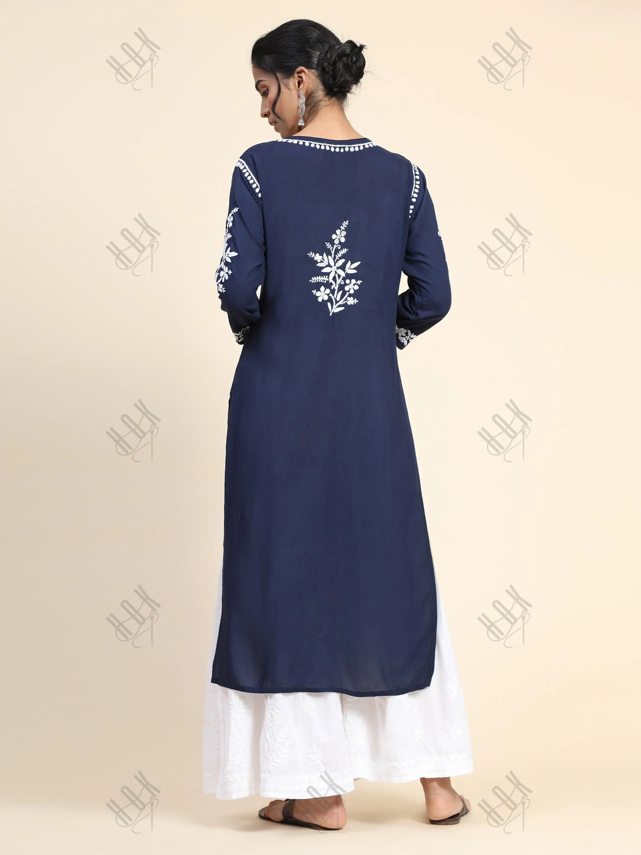 Simran in Premium Hand Embroidery Chikankari Kurta Modal Cotton- Blue