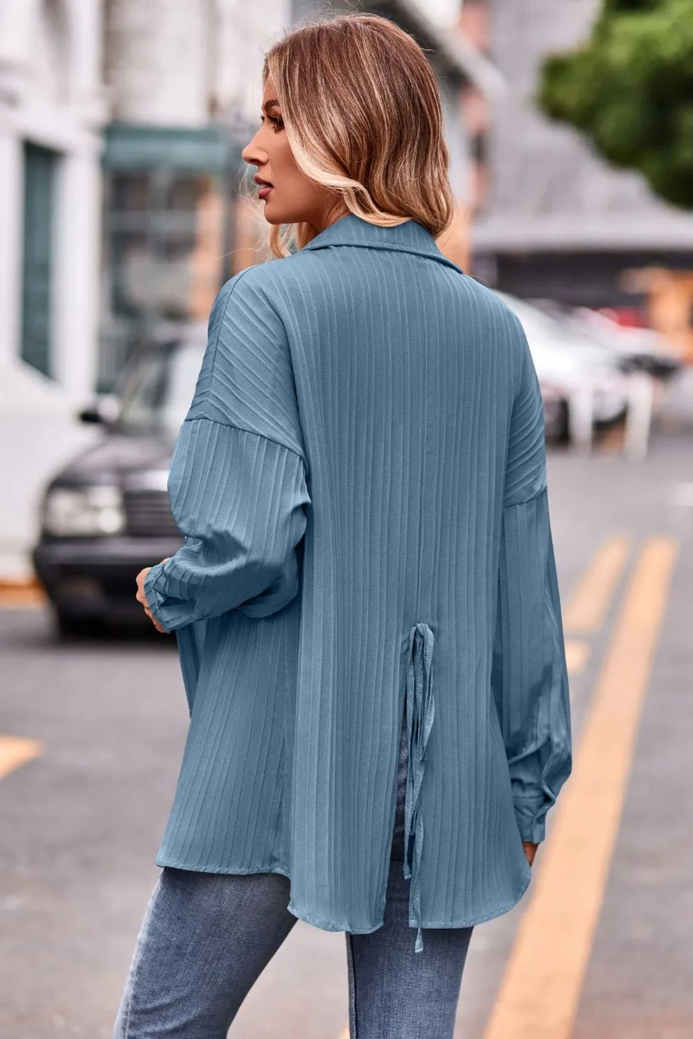 Slit Dropped Shoulder Longline Shirt