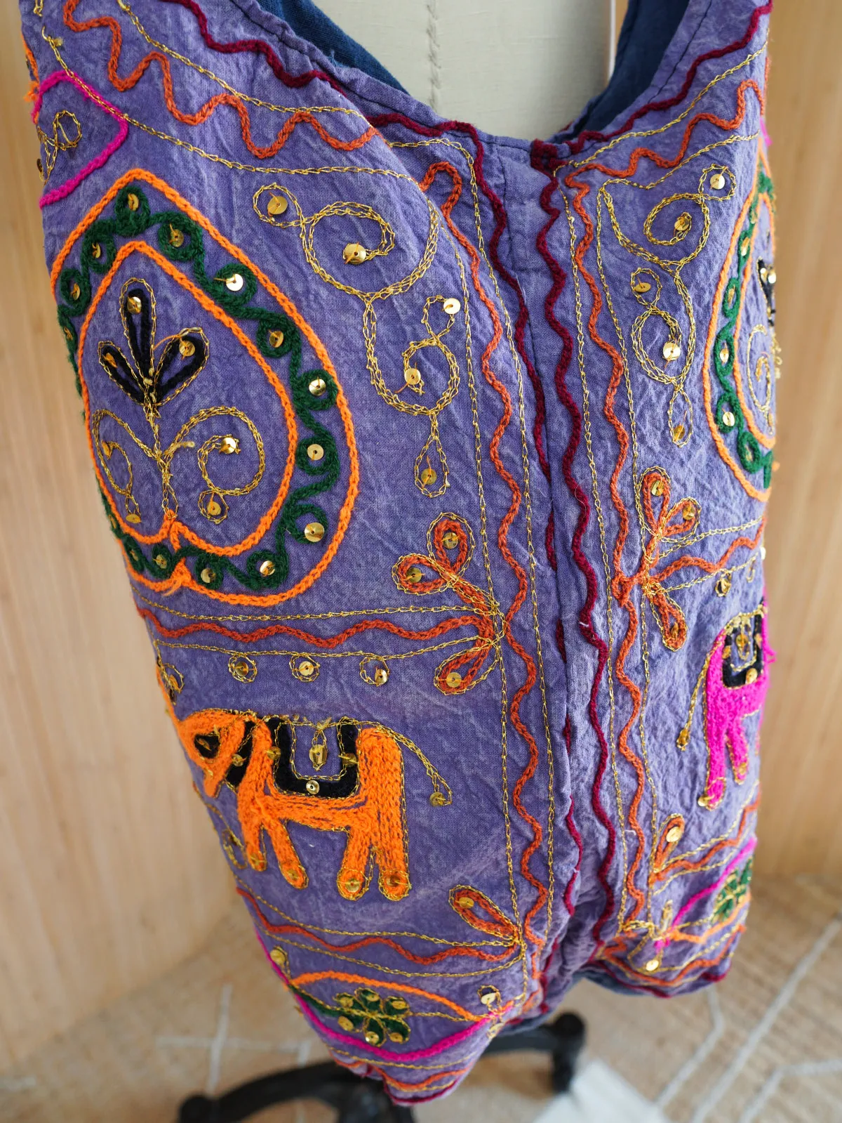 Slouchy Embroidered Elephant Hobo Bag