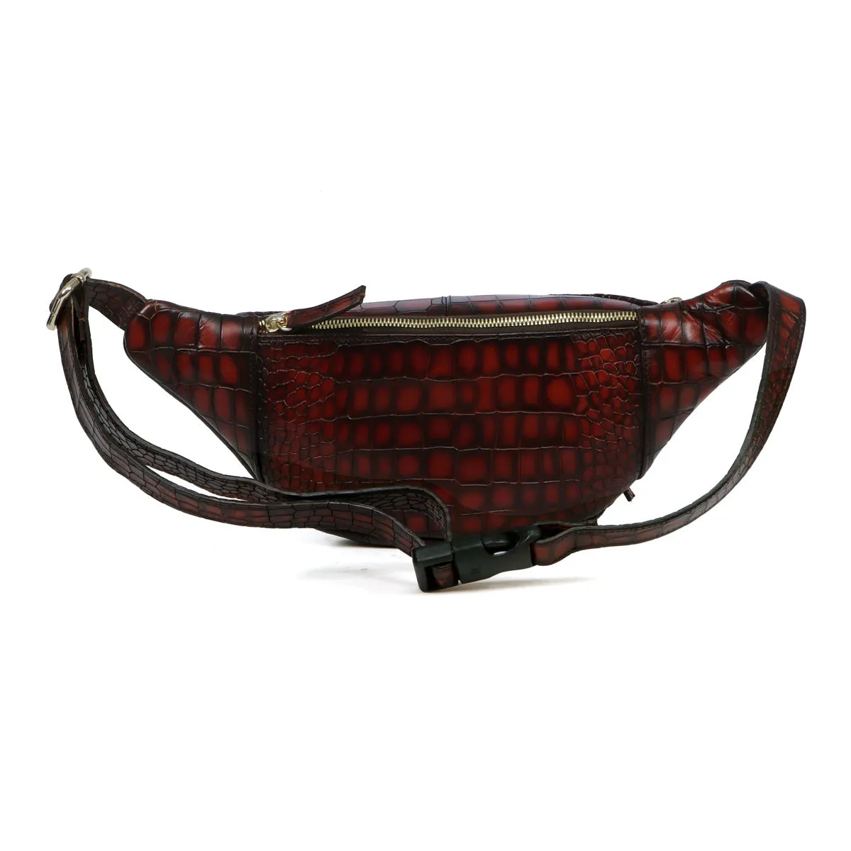 Smoky Waist Bag In Croco Textured Tan Leather