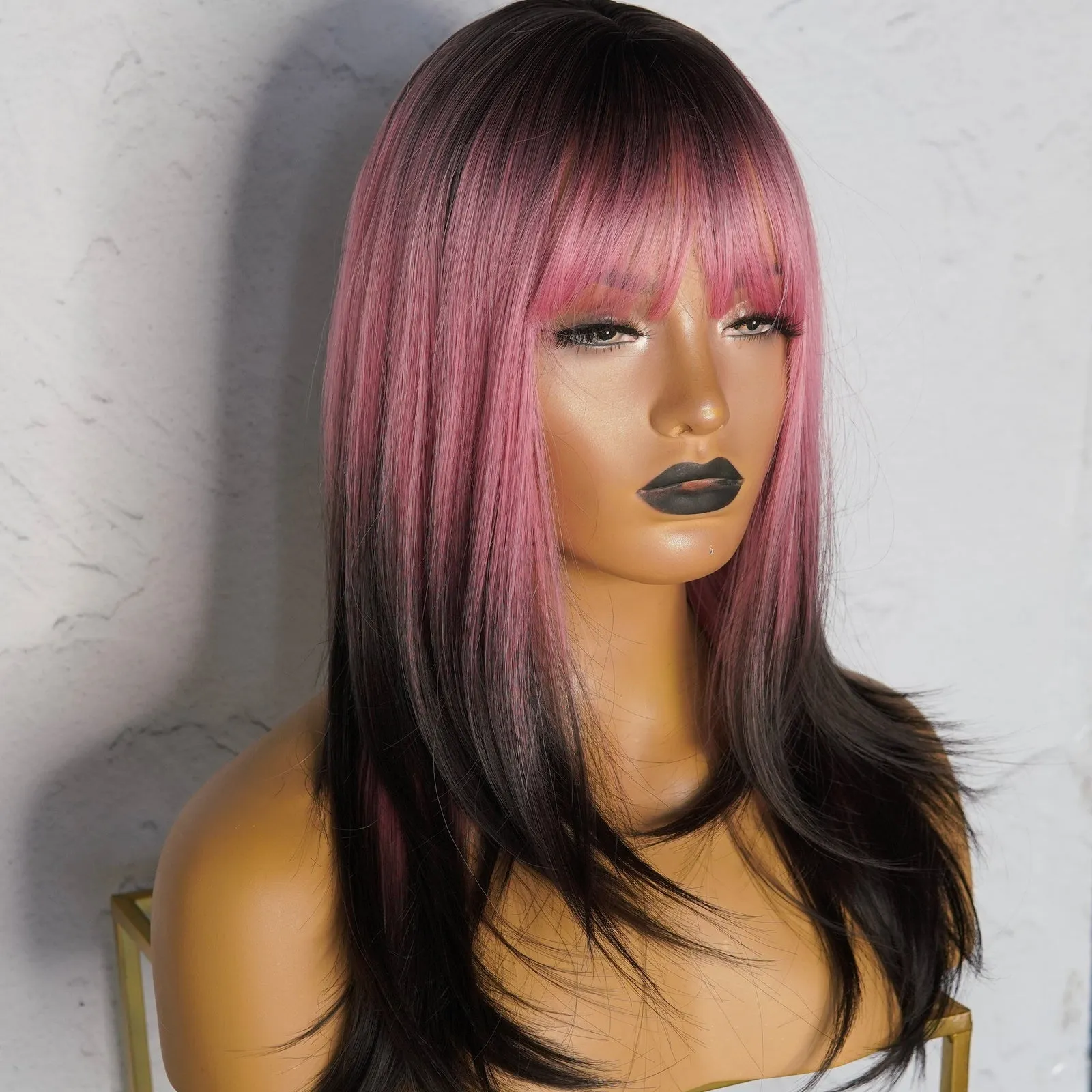 Sophia Ombre Pink Fringe Wig