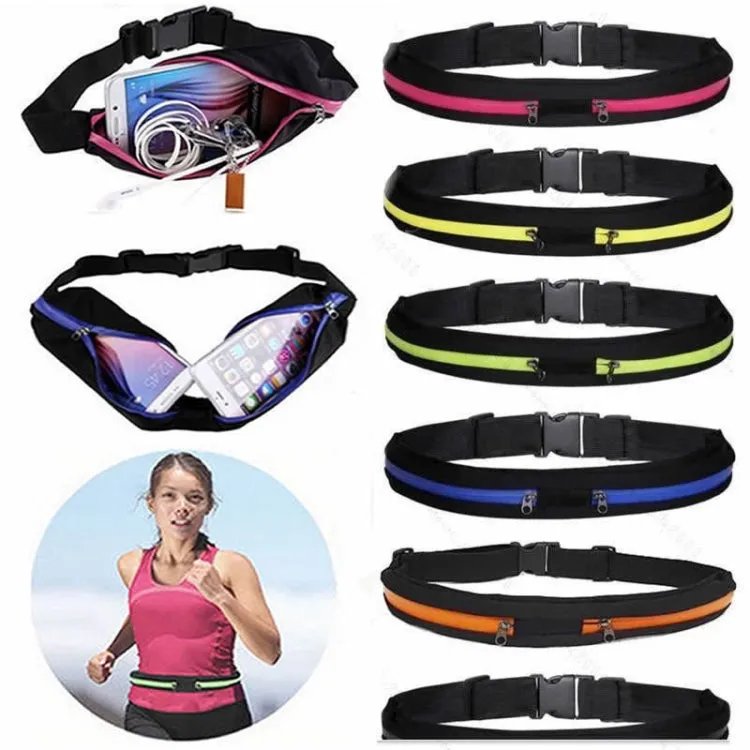 Sports Waterproof Elastic Waist Bag Two Pockets Fanny Pack Zip Pouch(Magenta)