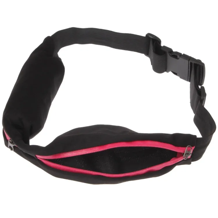 Sports Waterproof Elastic Waist Bag Two Pockets Fanny Pack Zip Pouch(Magenta)