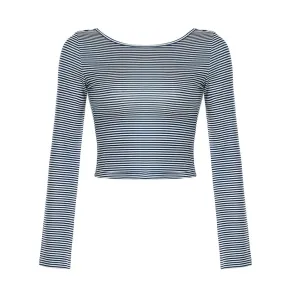 Striped Basic T Shirts for Women Clothing Sexy Backless Long Sleeve Cropped Top Fall 2024 P84-AI13