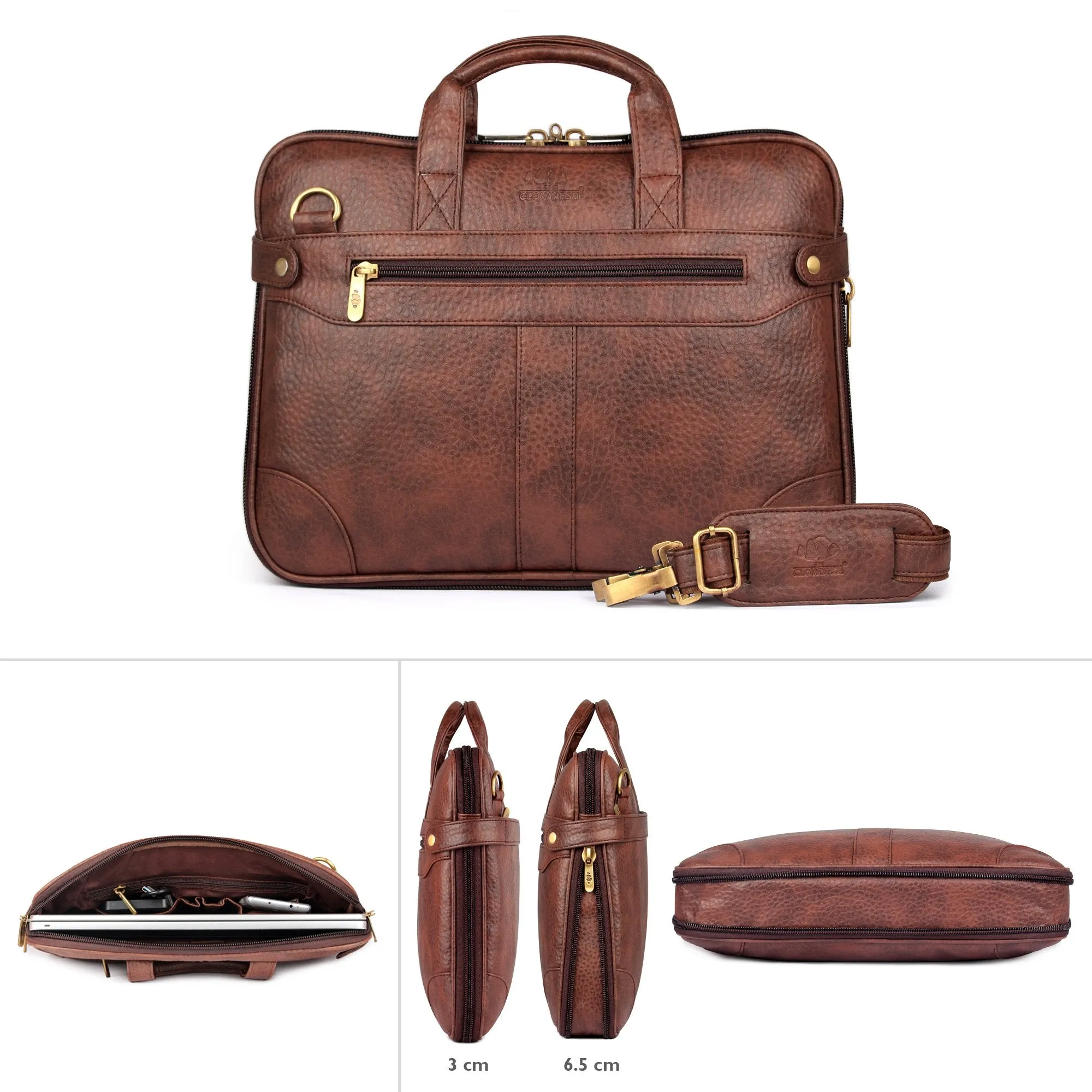 The Clownfish Royal Faux Leather Cinnamon 15.6 inch Laptop Briefcase