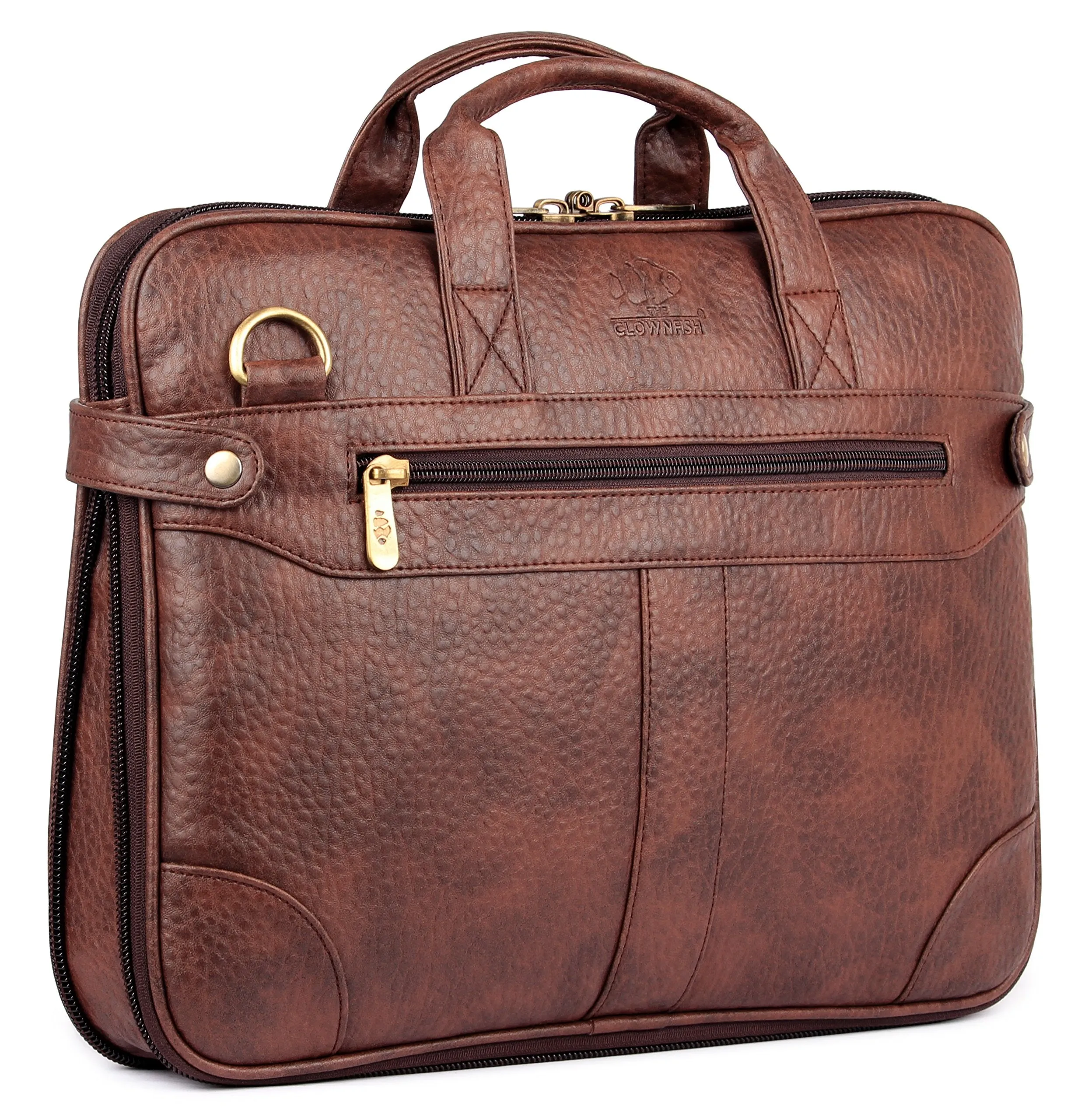 The Clownfish Royal Faux Leather Cinnamon 15.6 inch Laptop Briefcase