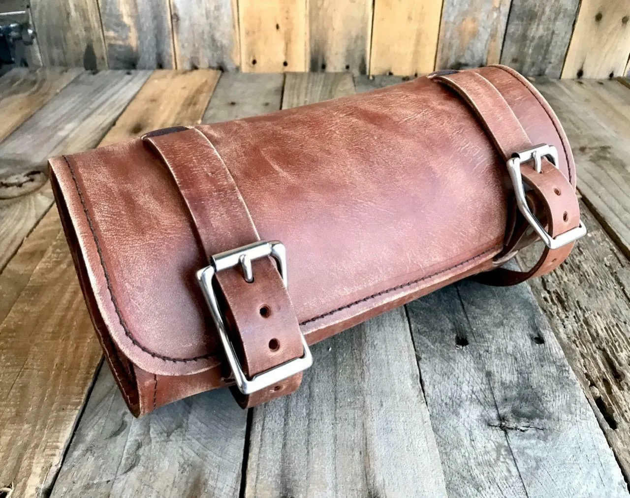 Tool Roll Harley Sportster Softail Chopper Bobber Indian Spring Seat Brown Distressed Leather