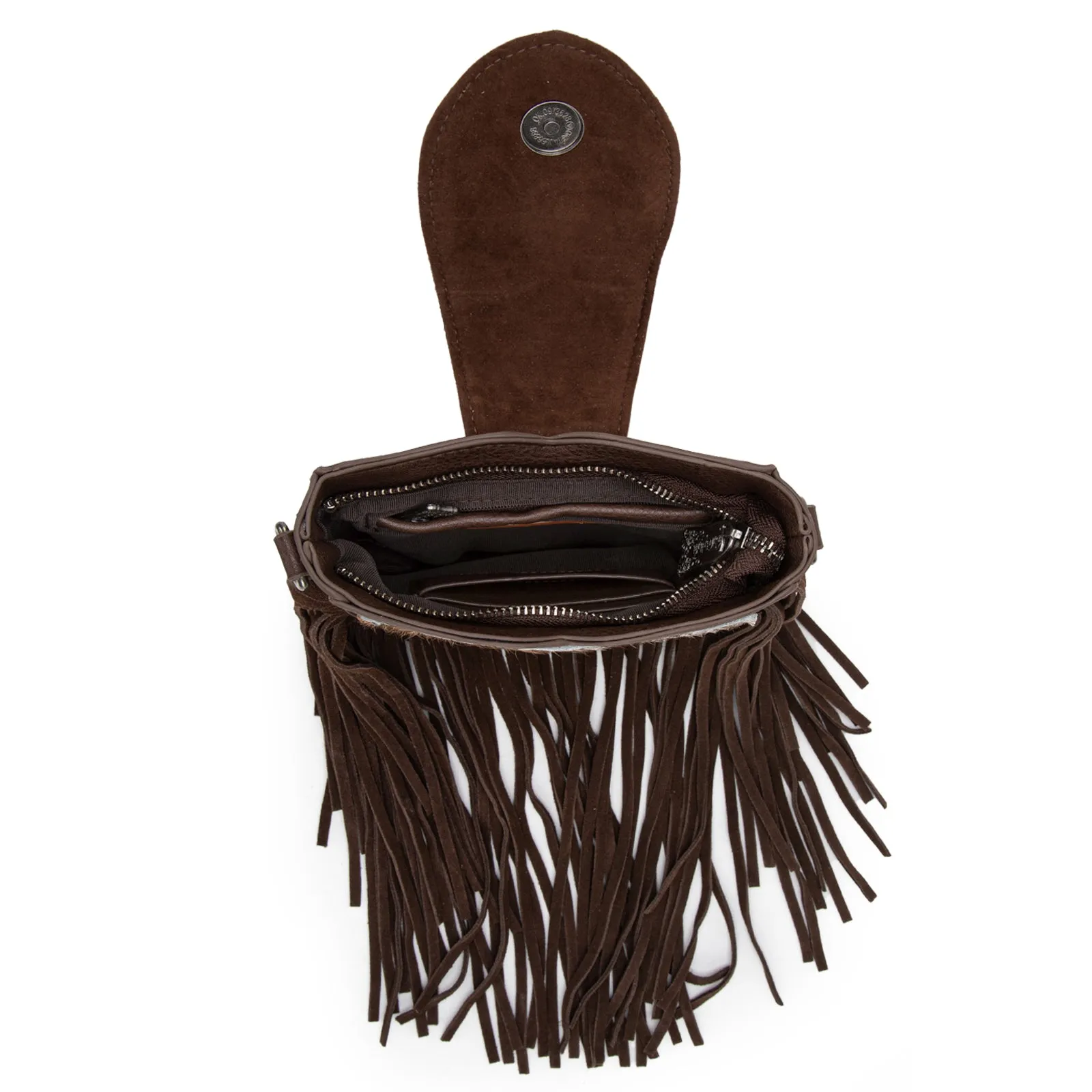 TR180-8360  Trinity Ranch Genuine Hair-On Cowhide Tooled Fringe  Crossbody Bag- Coffee