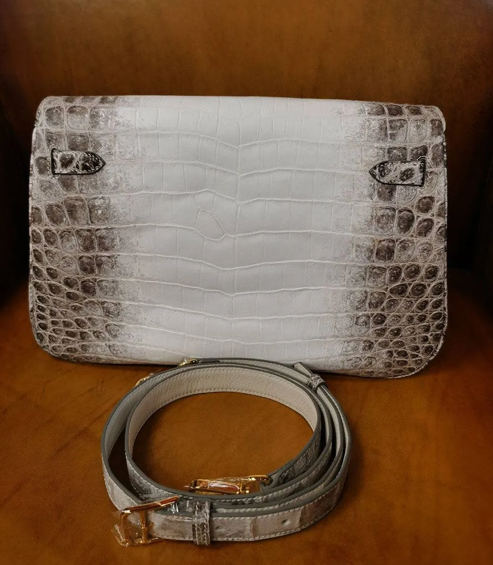 Unisex Crocodile Leather Padlock  Messenger Cross Body Shoulder Bag  Himalaya White