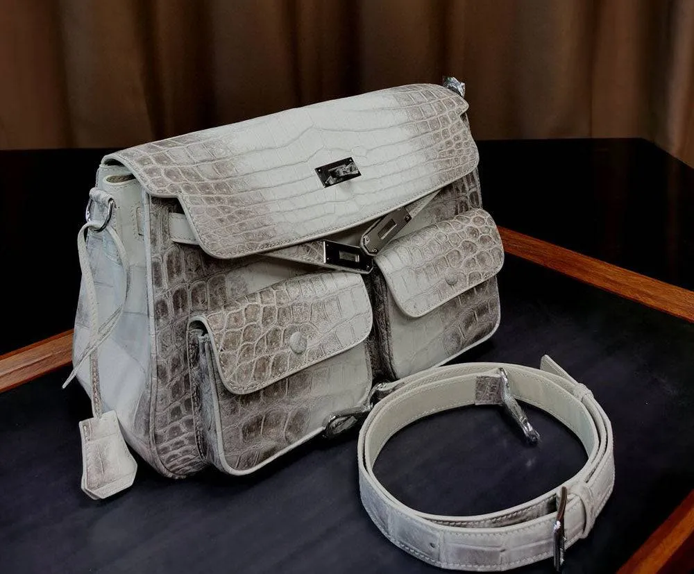 Unisex Crocodile Leather Padlock  Messenger Cross Body Shoulder Bag  Himalaya White