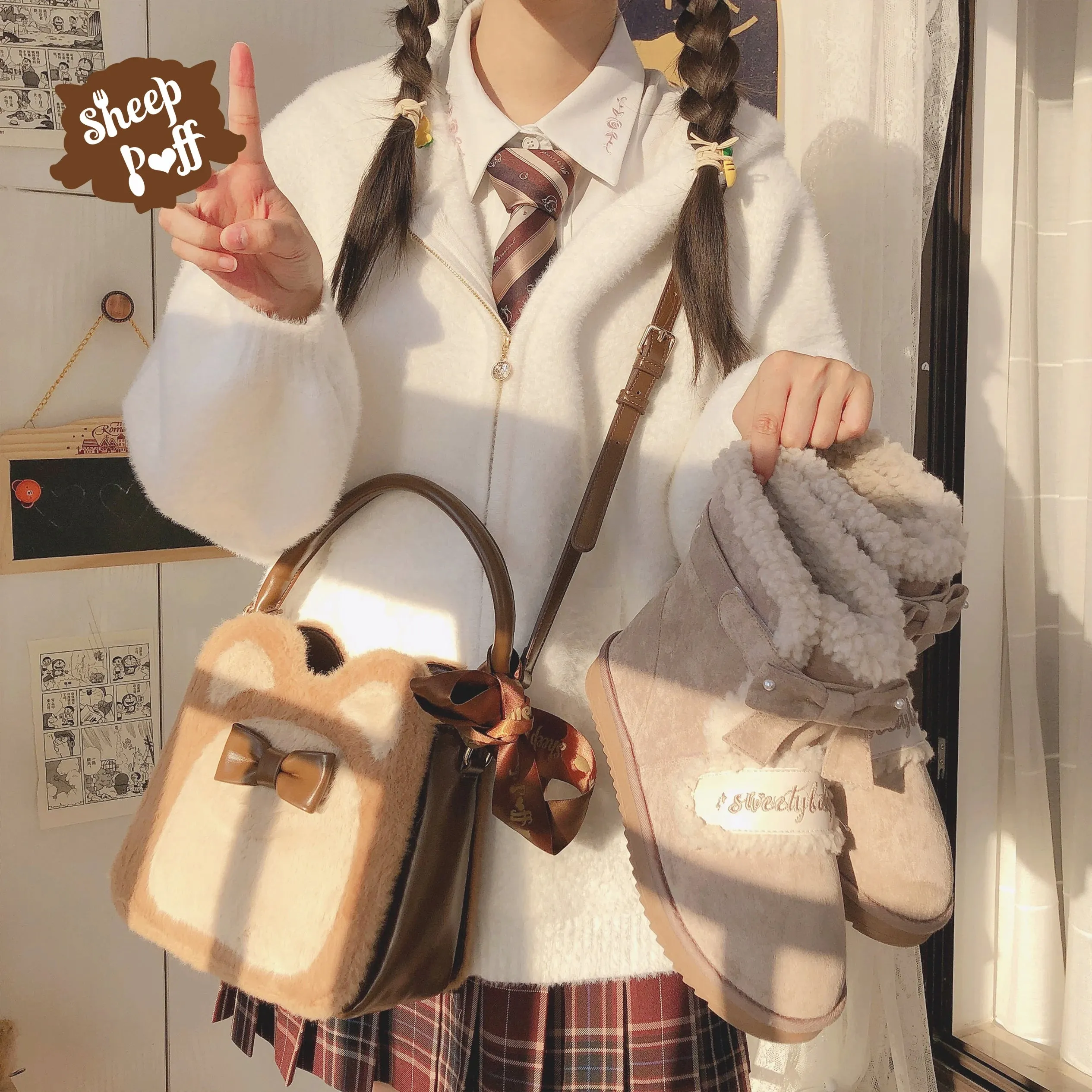 Uniwim Sweet Lolita Soft Girl Daily Hand Carry Messenger Ribbon Bow Bear Party Bag Female Kawaii Girl Kawaii Lolita Bag Loli Cos