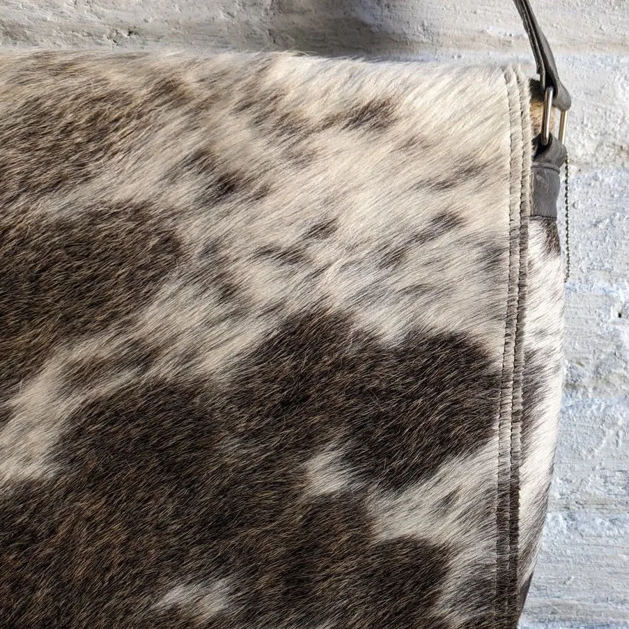 Vintage Leather Cowhide Messenger Bag Fur Boho Chic Satchel Laptop Crossbody