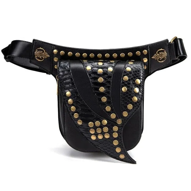 Vintage Steampunk Harley Rivet Leather Waist Biker Bag